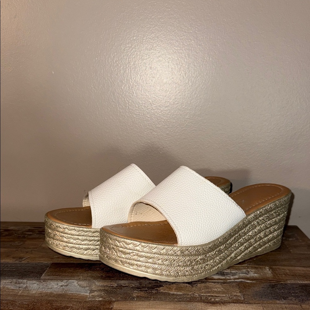 SHEIN White Espadrille Wedge Sandals